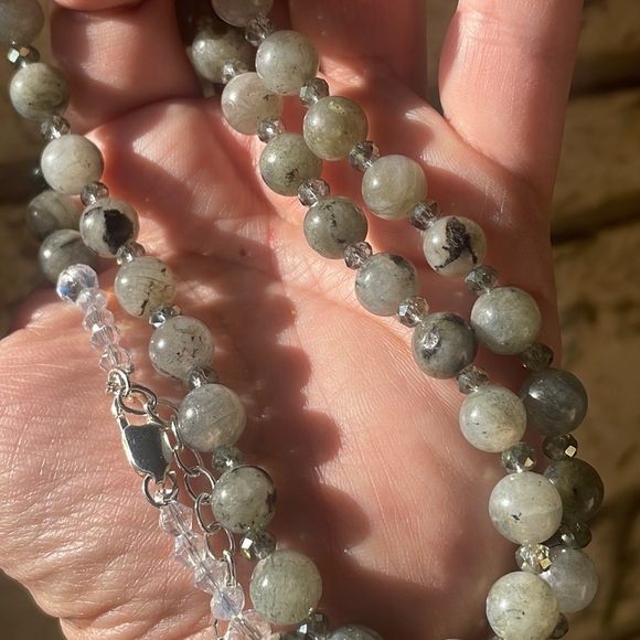 labradorite beads Stone with Crystal spacers Sparkly Luxury look Adjustable - Picture 1 of 10